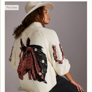Anthropologie Pilcro Utility Sweater Jacket Cardigan with Horse Design